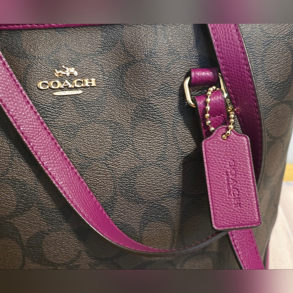 Coach Signature Coach Brown & Fuchsia Tote Bag F34603 - Picture 4 of 10